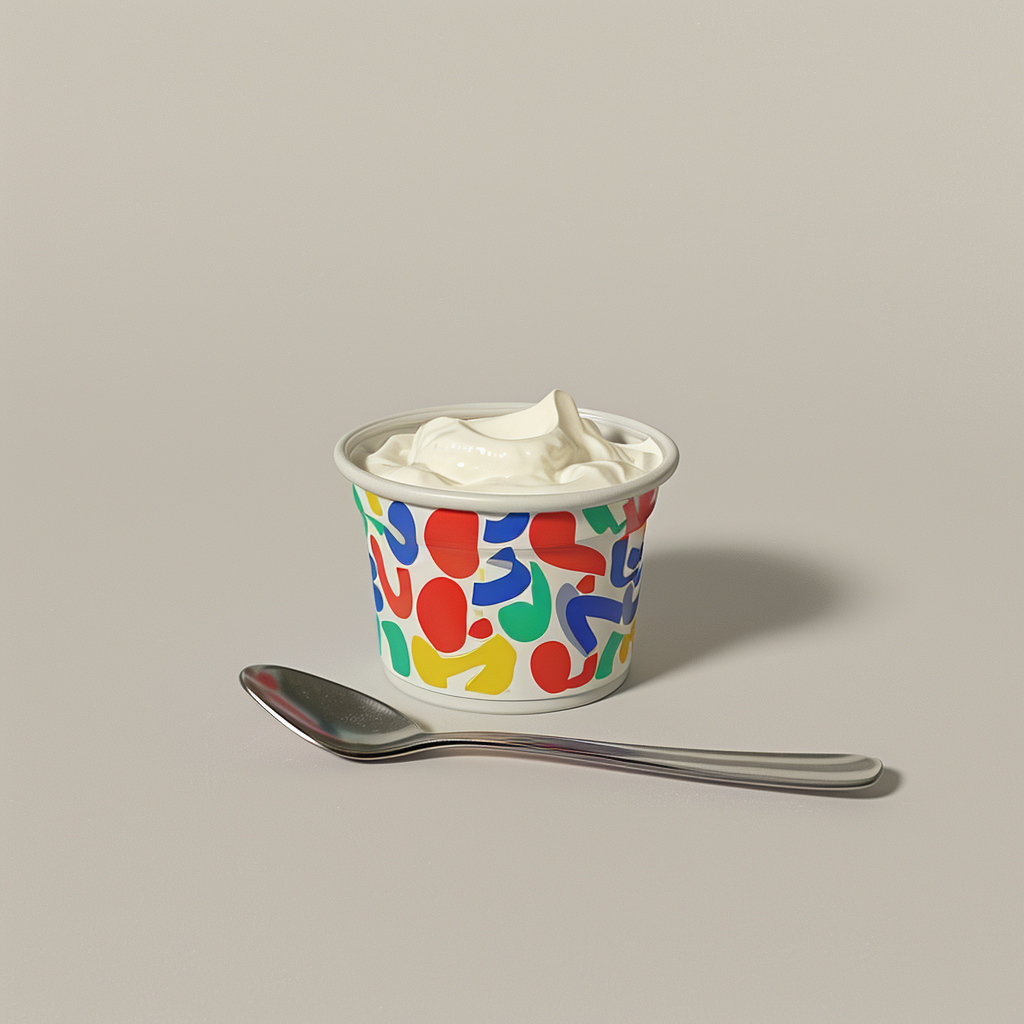 David Hockney yoghurt plastic pot with spoon