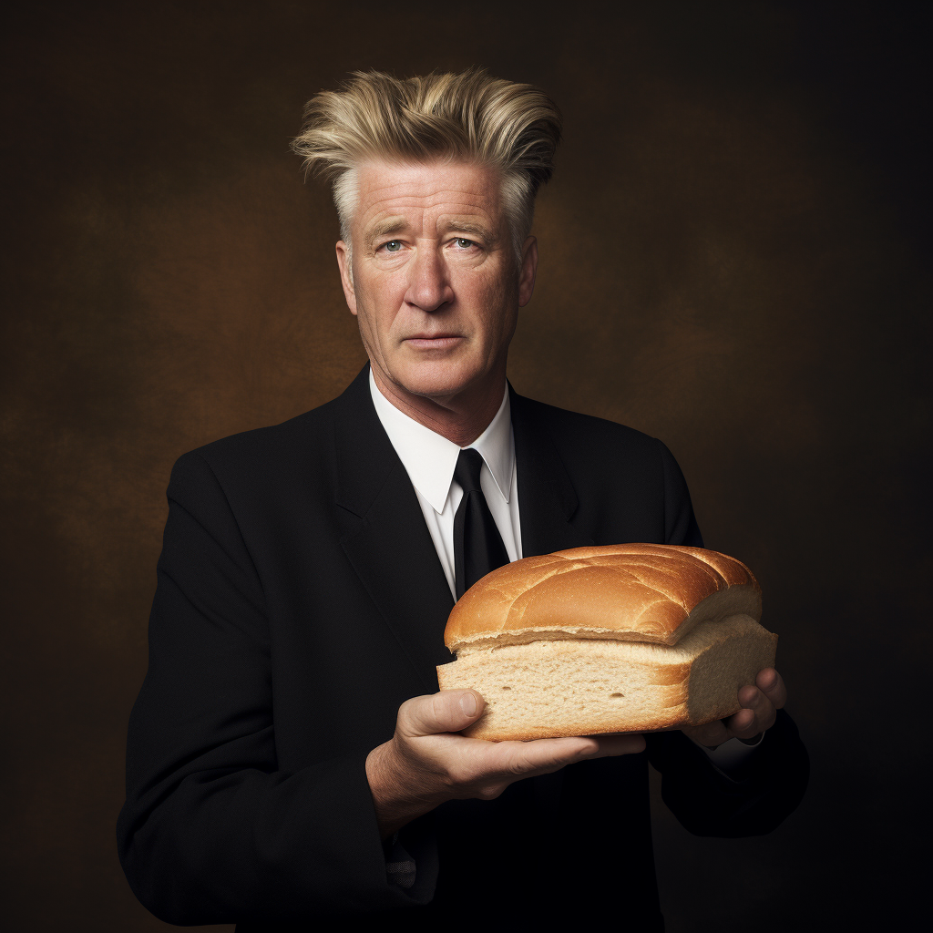 David Lynch with sandwich in hairdo