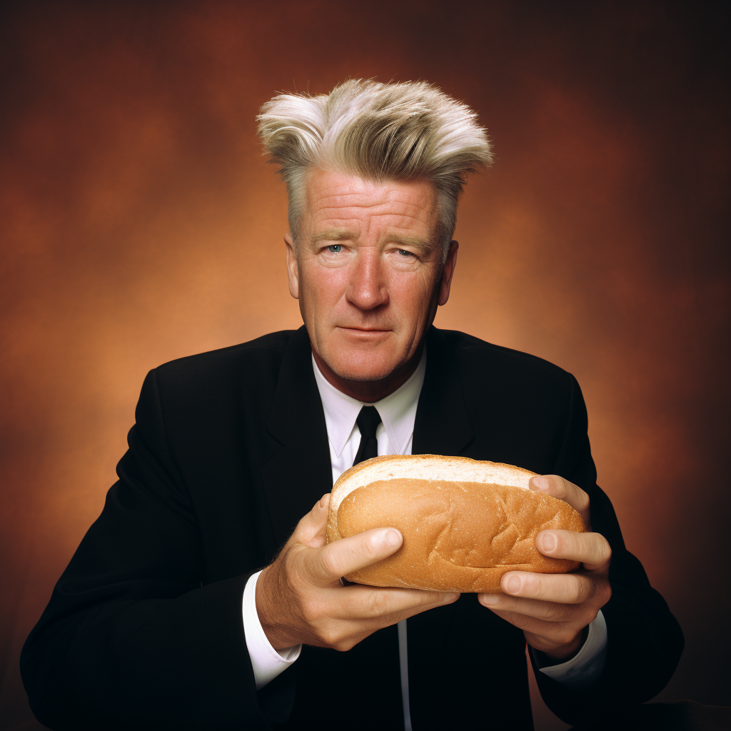 David Lynch with white bread hair