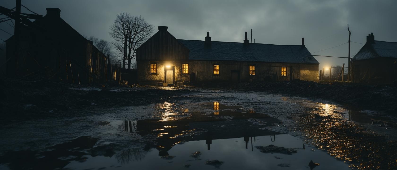 Reflection in Puddle on Farm