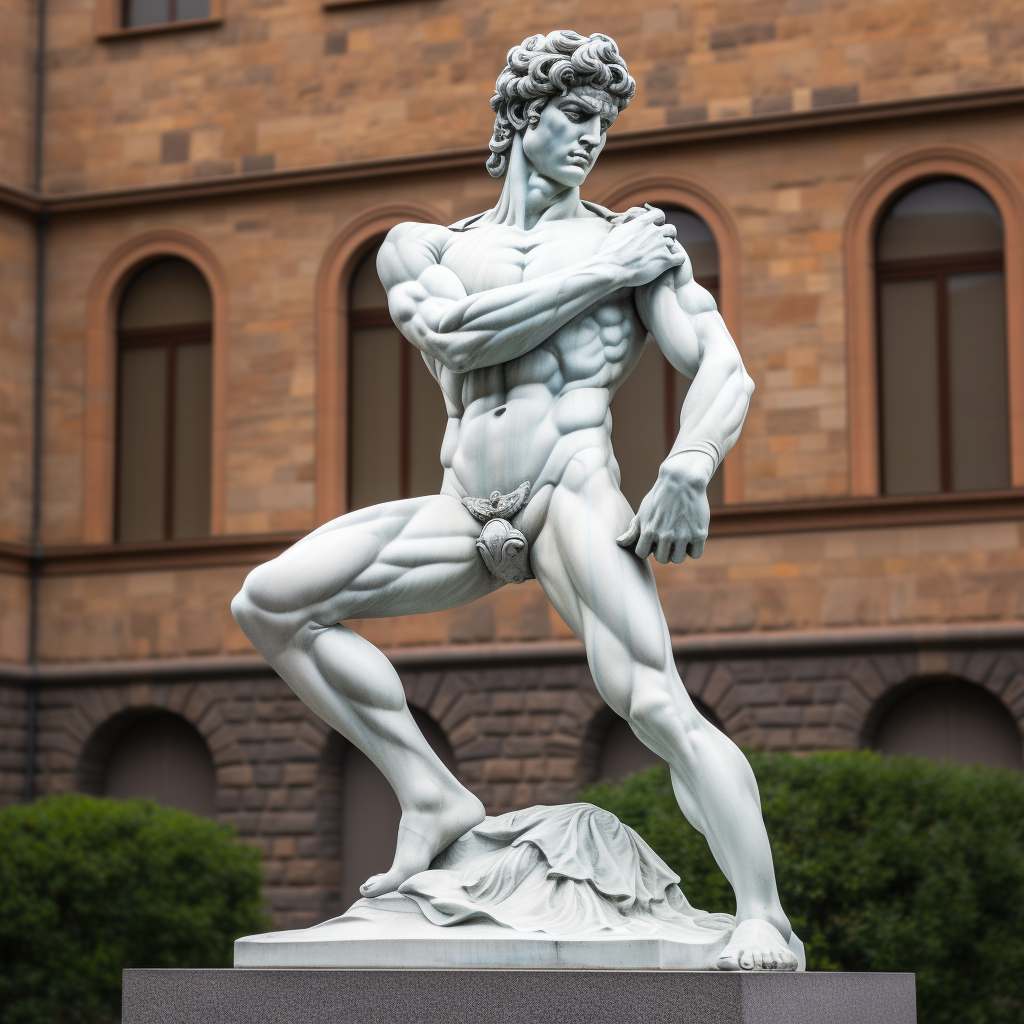 David statue flexing its muscles