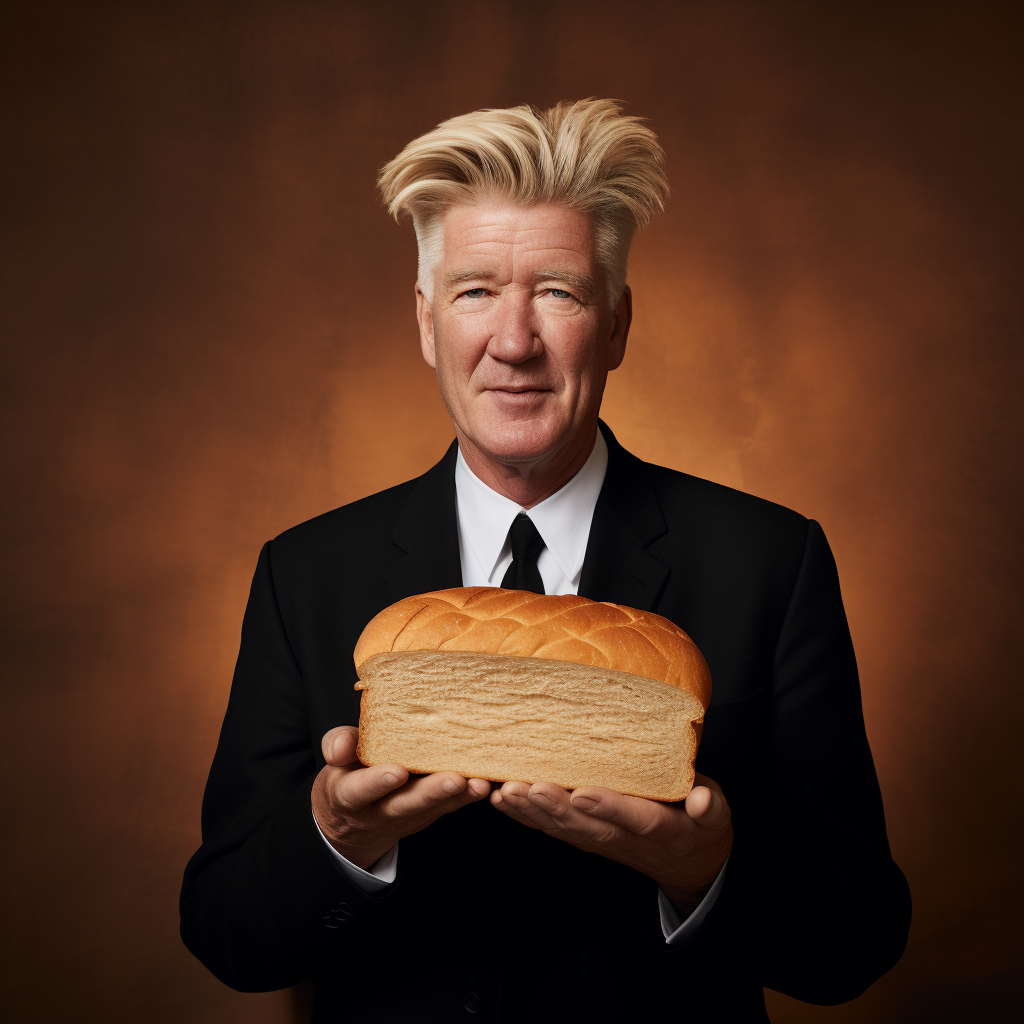 David Lynch with white bread sandwich hair