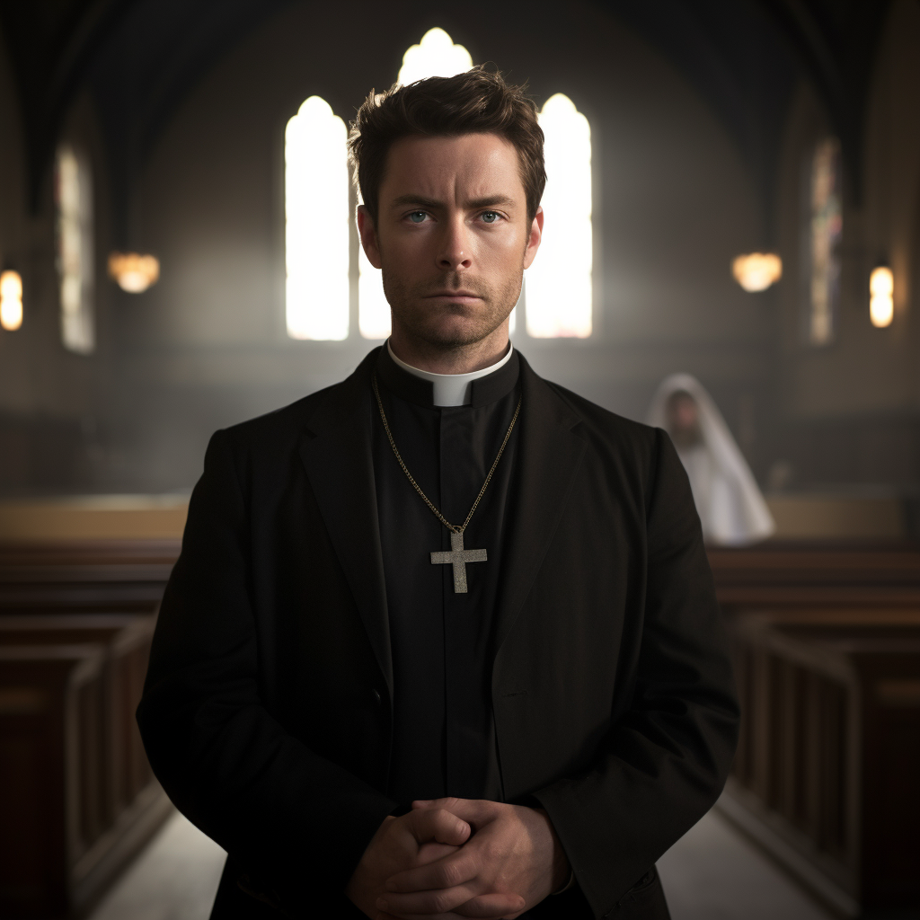 David Tenant portraying a Catholic priest