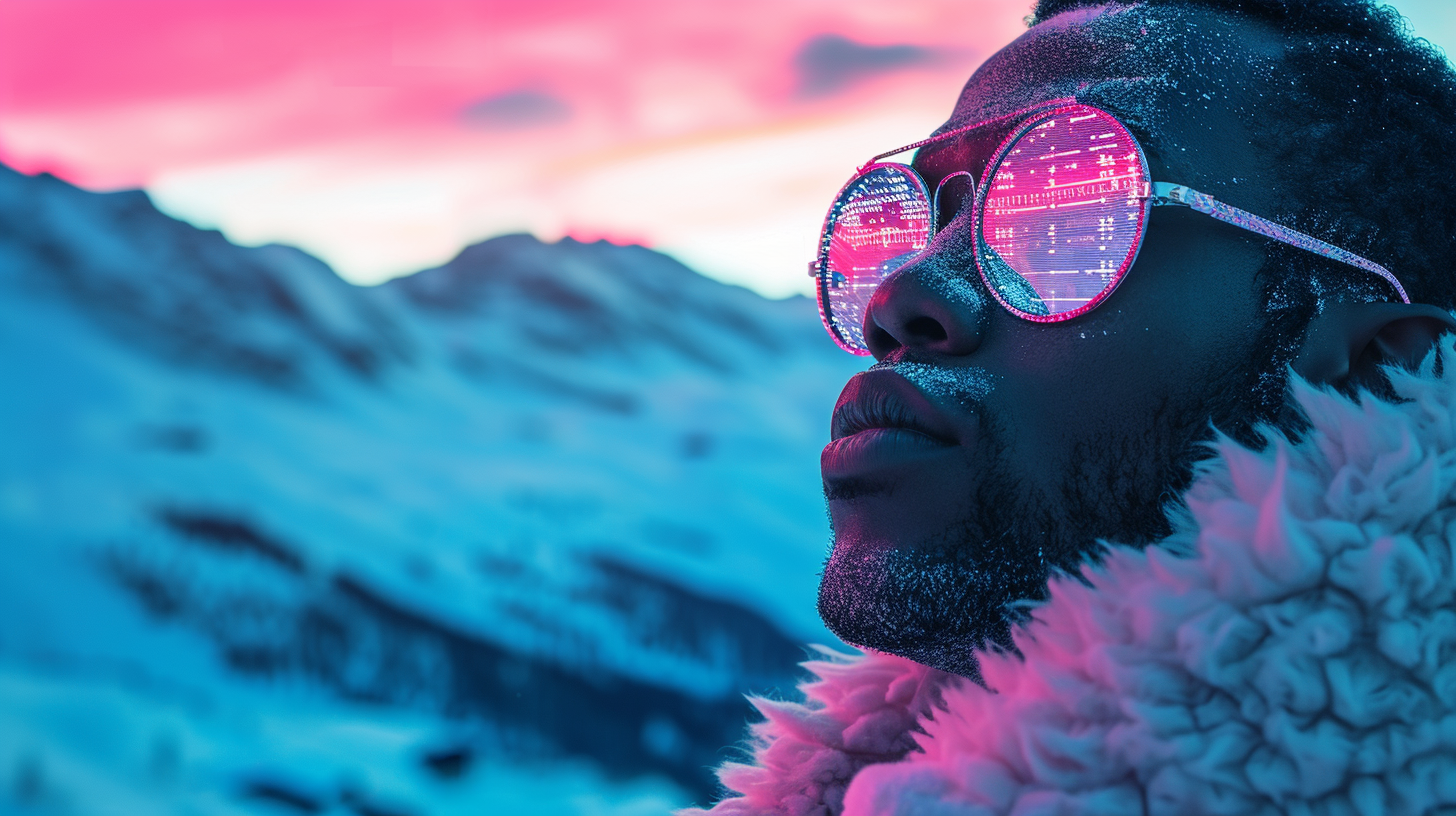 African business man in Davos winter sunset