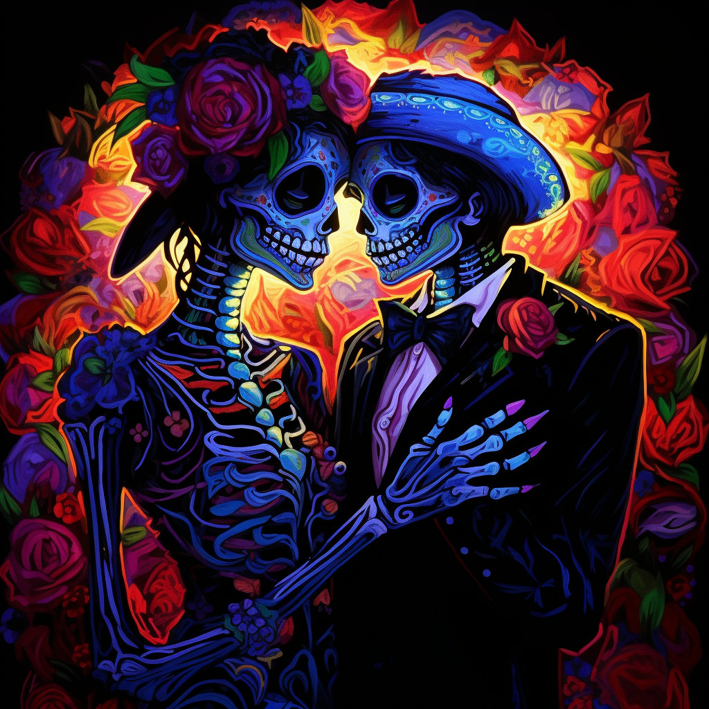 Day of the Dead Bride & Groom in blacklight