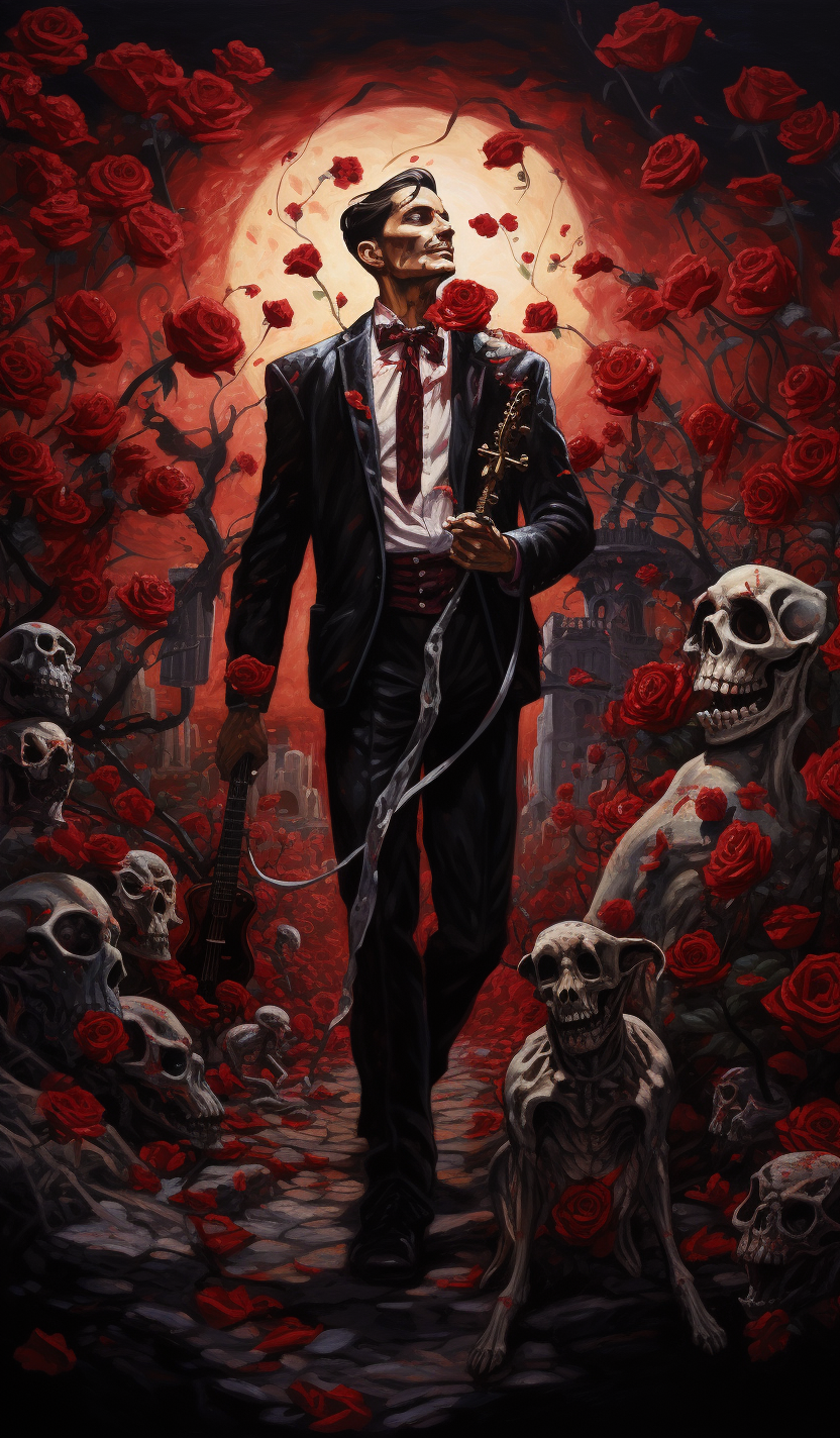 Day of the Dead Skull Man with Red Roses