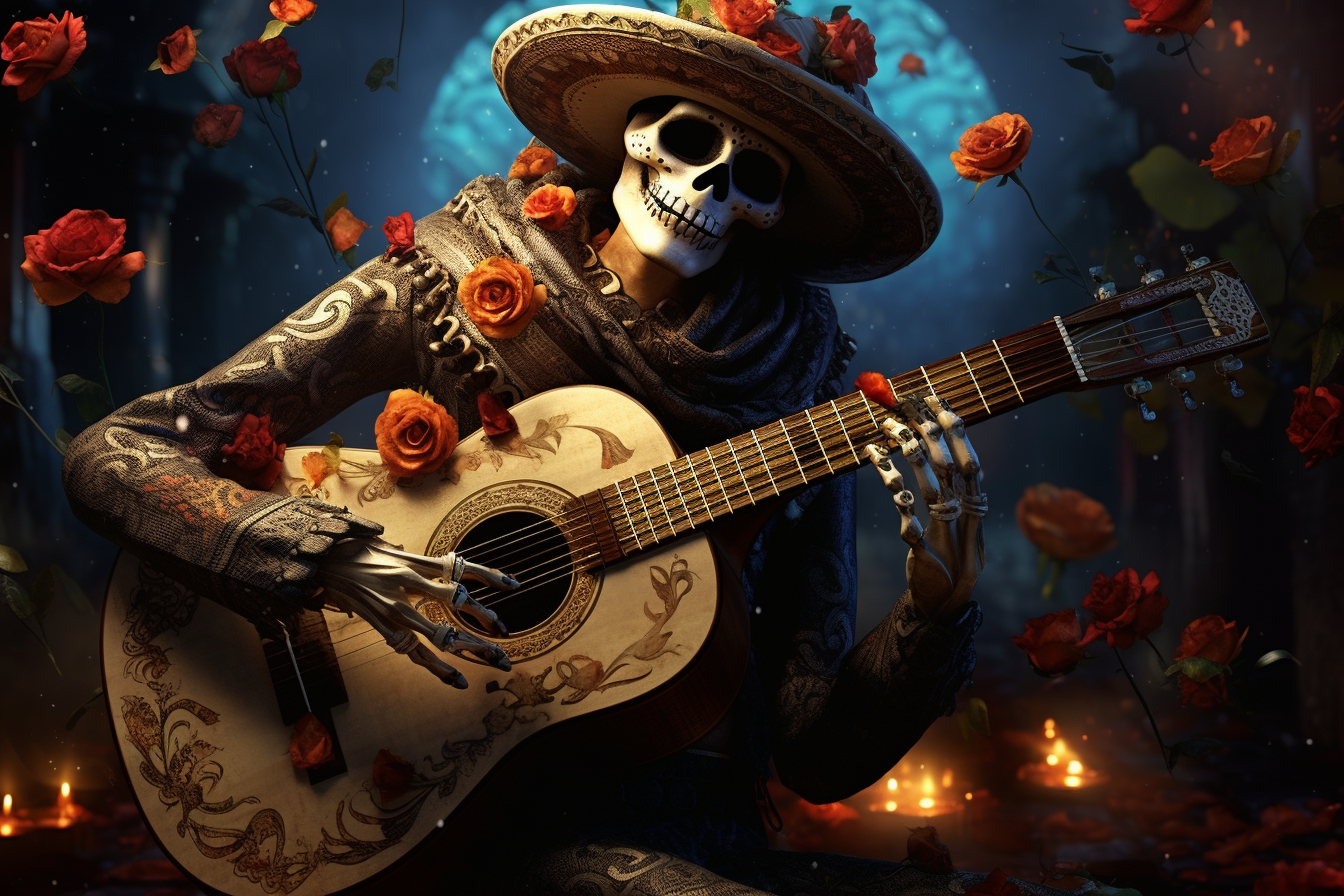 Day of the Dead Skeleton with Acoustic Guitar