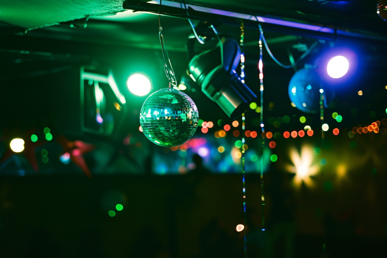 Colorful and lively disco party scene