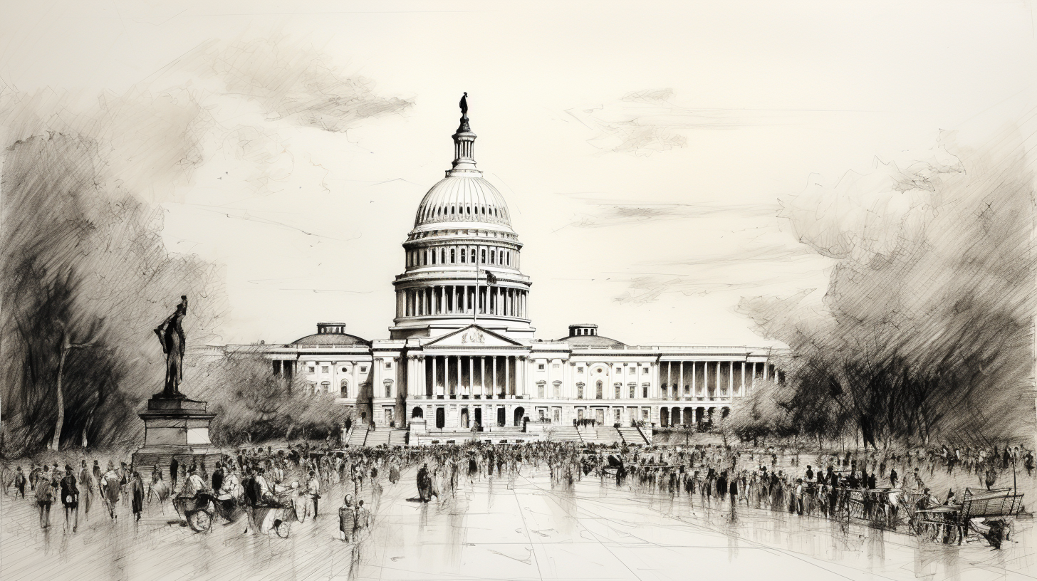 Ink drawing of Washington DC Capitol Building