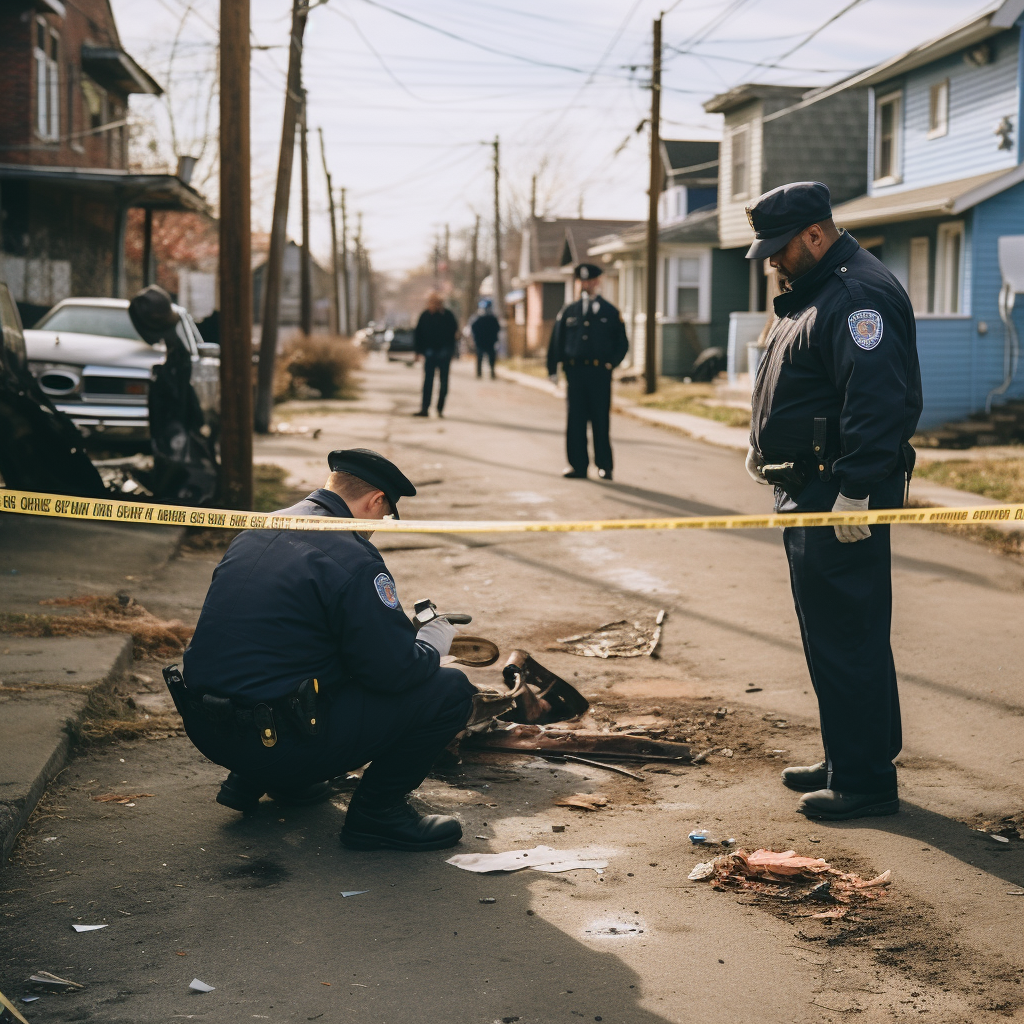 Cops investigating crime scene in Newark New Jersey