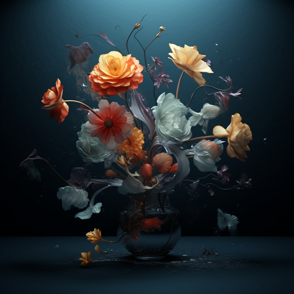 Vibrant underwater dead flowers in dark palette