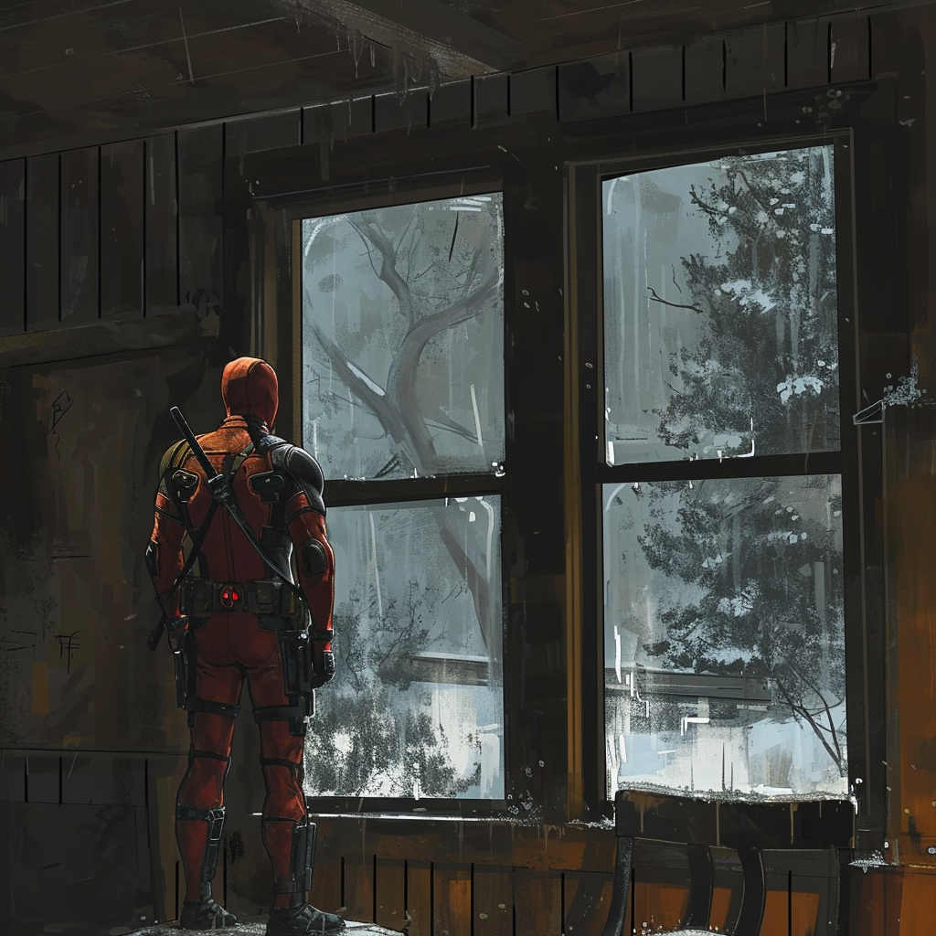 Deadpool looking out of window