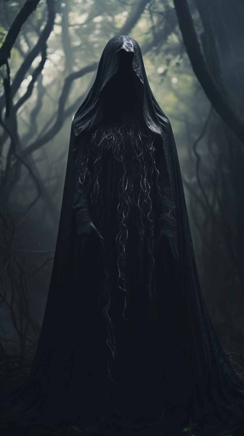 Scary death demon in black robe