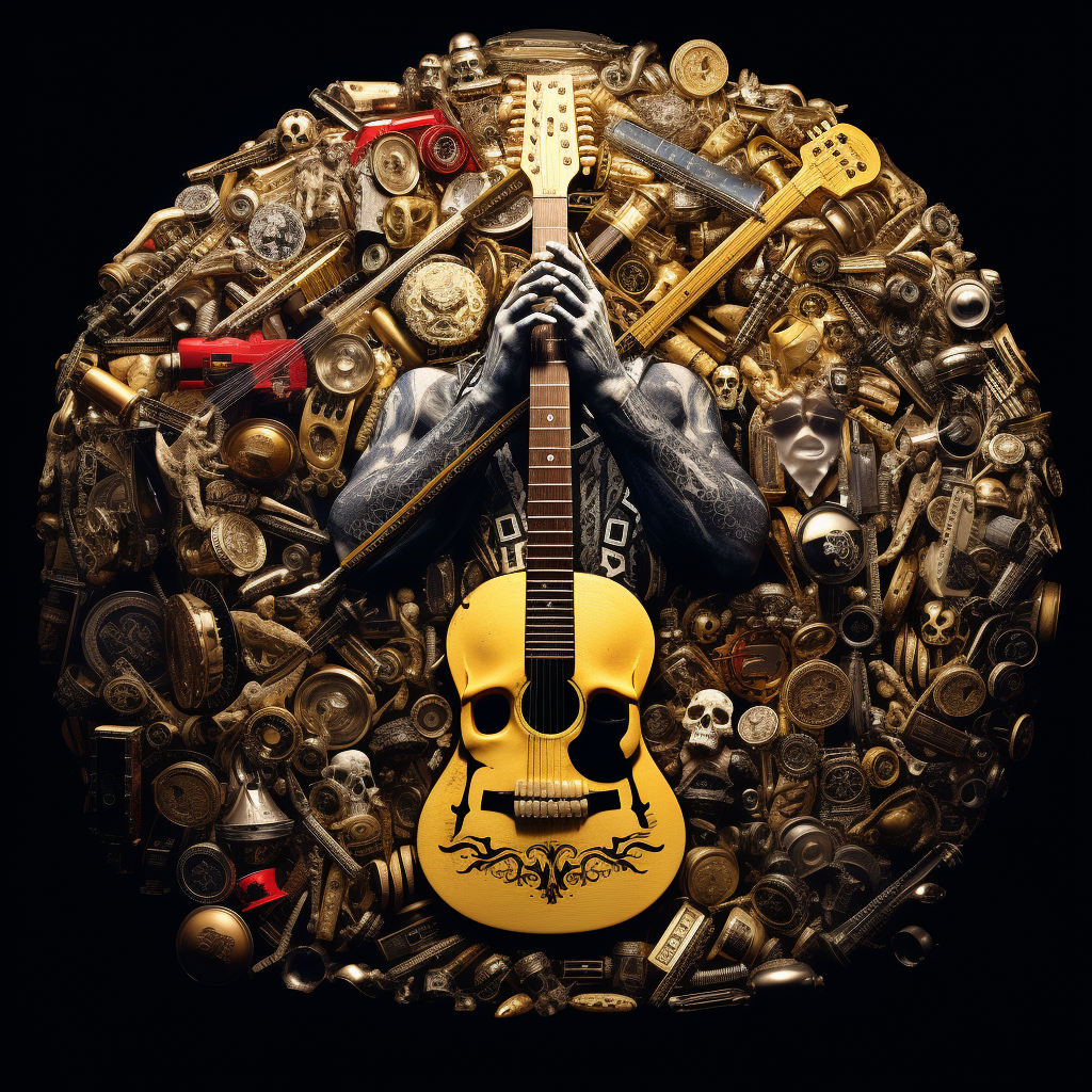 Death Punch Band Collage Skulls Knuckles Guitars