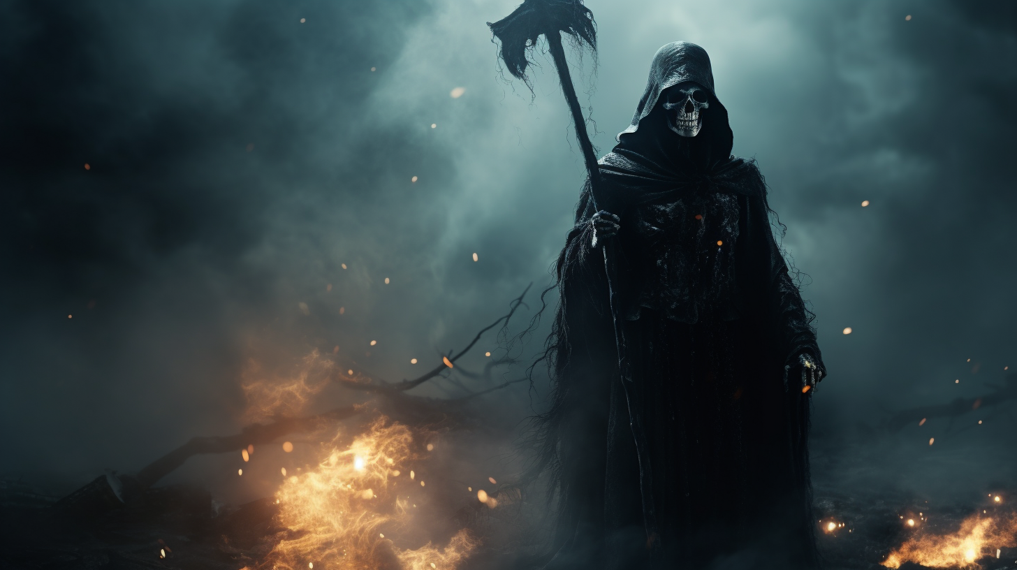 The Grim Reaper holding a scythe  ?