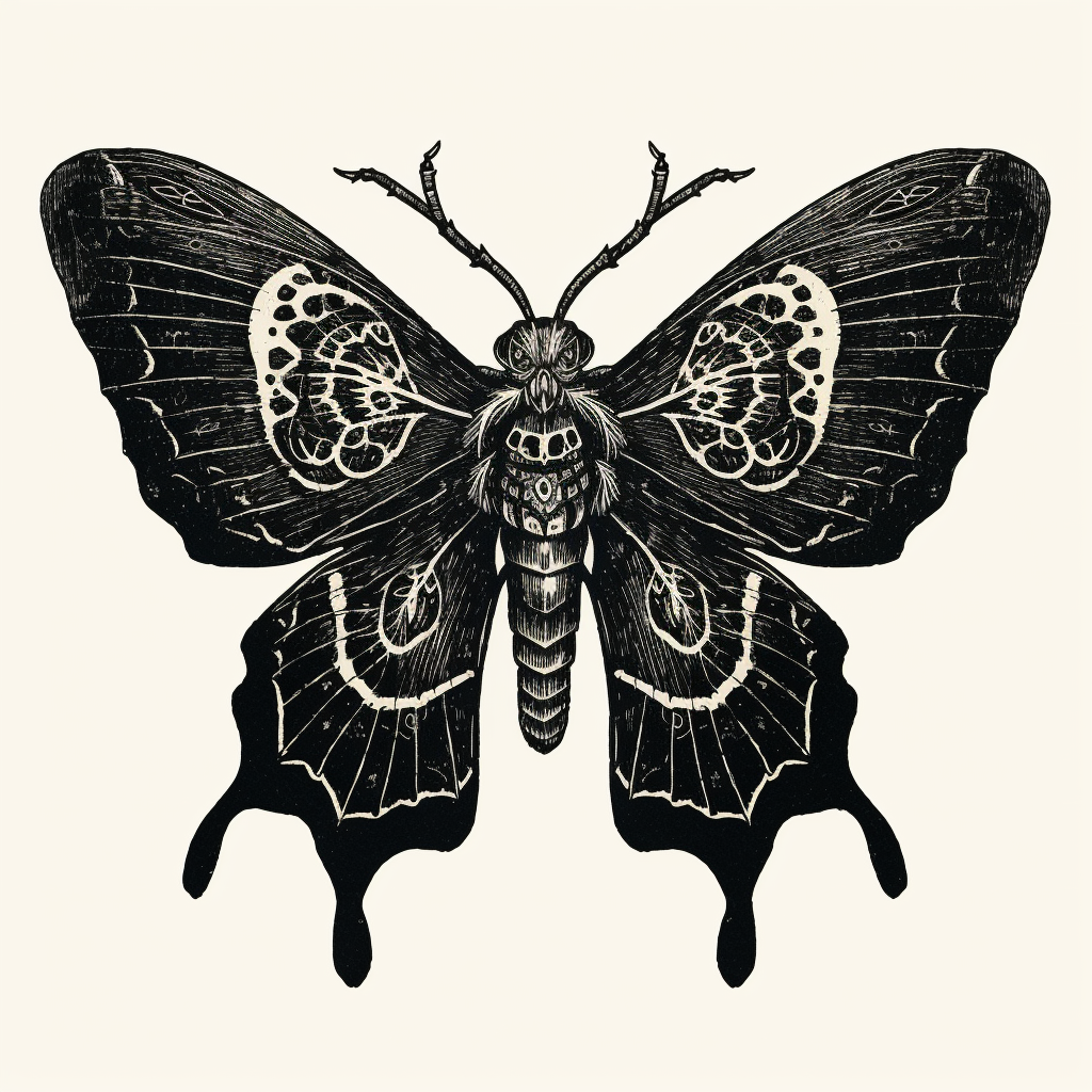 Artistic depiction of a deathshead moth on a skull