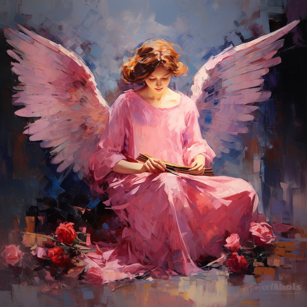 Palette knife painting of biblical angel in vibrant colors