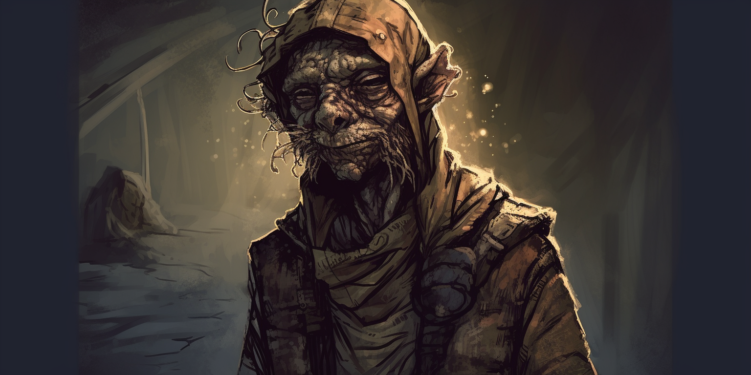 Half Goblin Half Man in Tattered Clothes