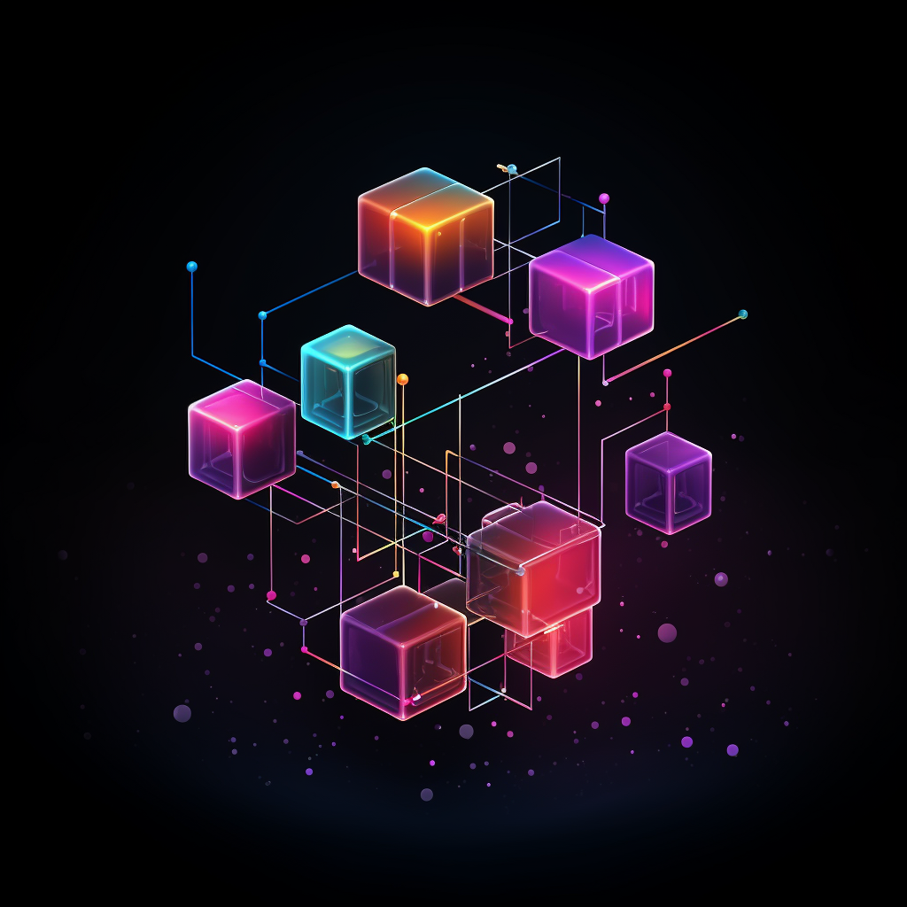 Logo of a decentralized operating system, cubes, network, positive energy, freedom