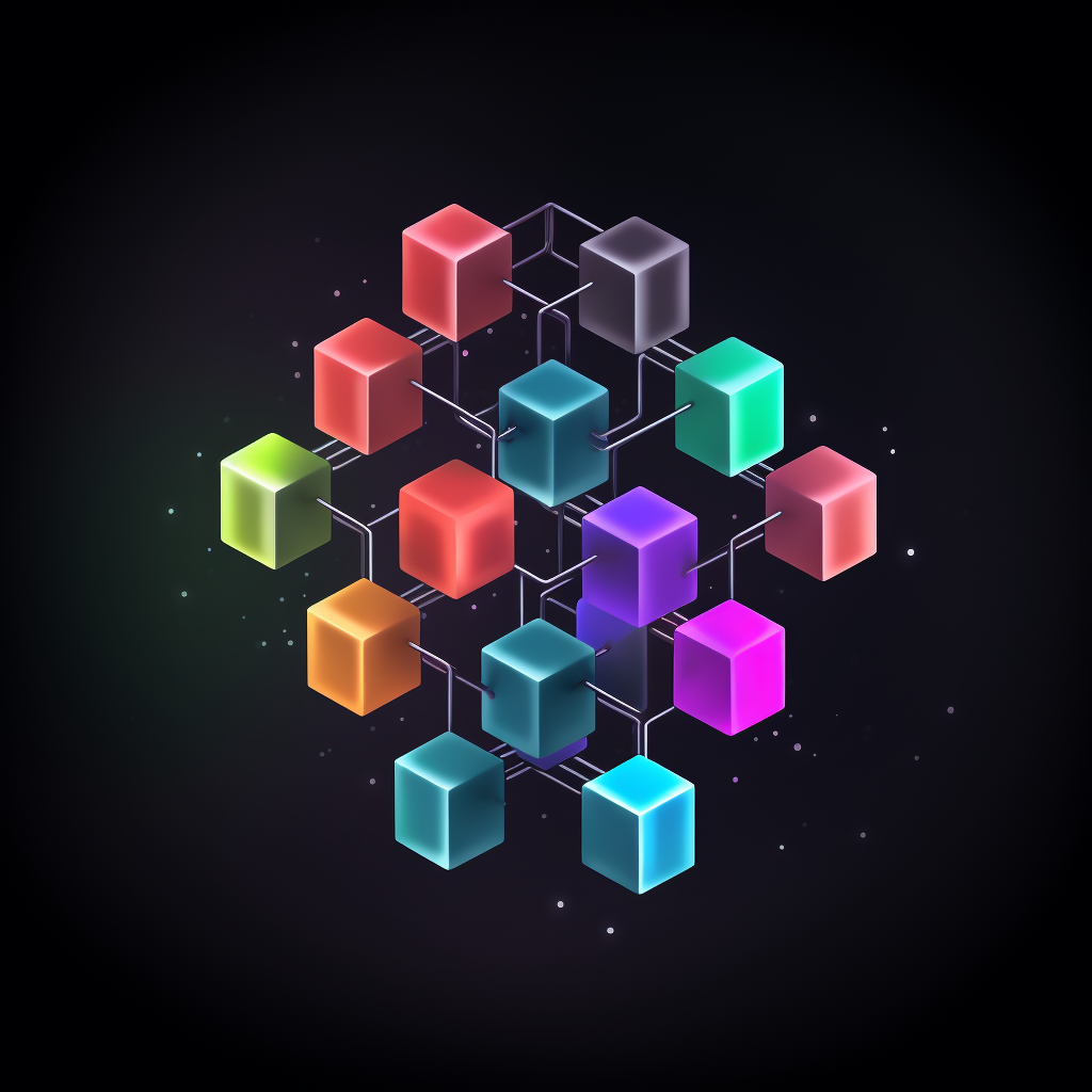 Logo of decentralized operating system with network cubes