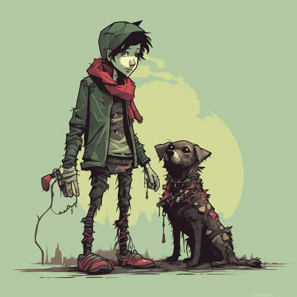 Decomposing Zombie playing fetch with cute dog