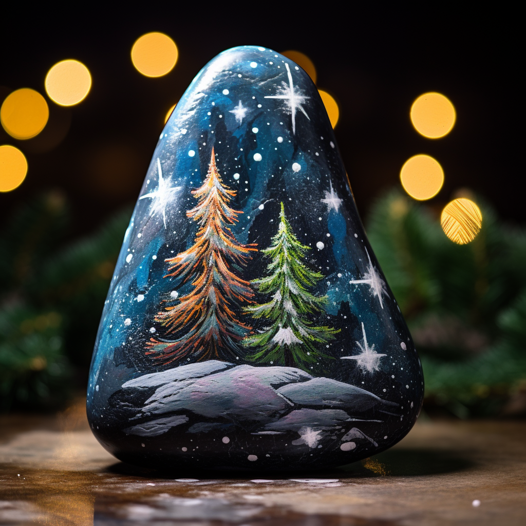 Christmas tree rock painting art