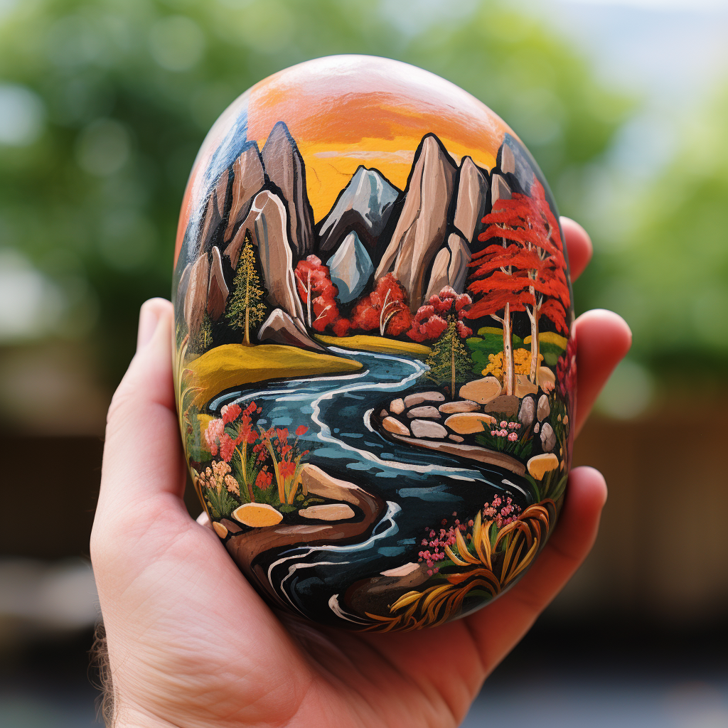 Medium-Sized Rock with Decorated Landscape Painting