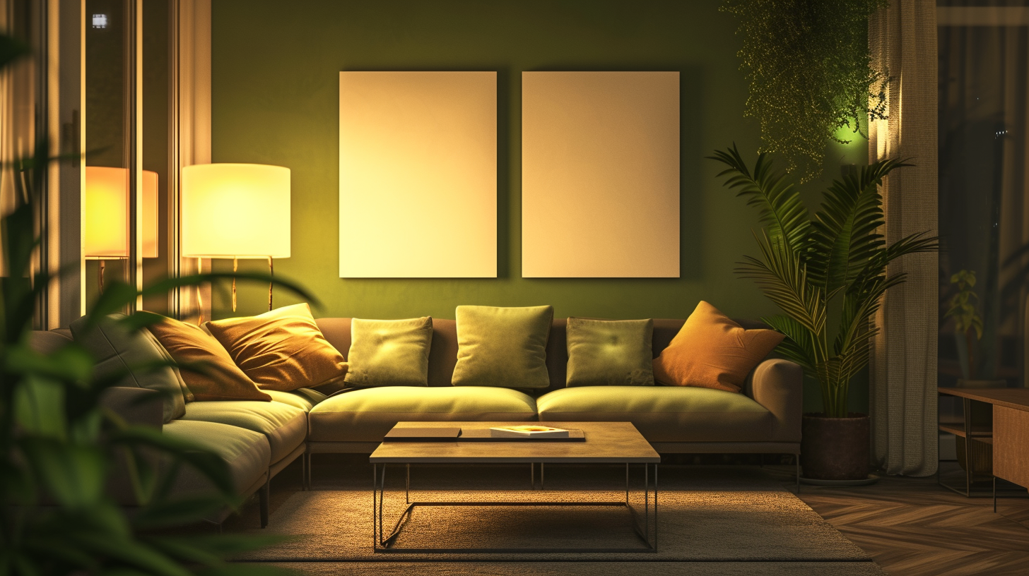 Decorated living room with wall canvas decorations