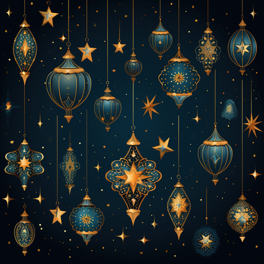 Colorful Decorative Arab Lanterns and Stars Illustration