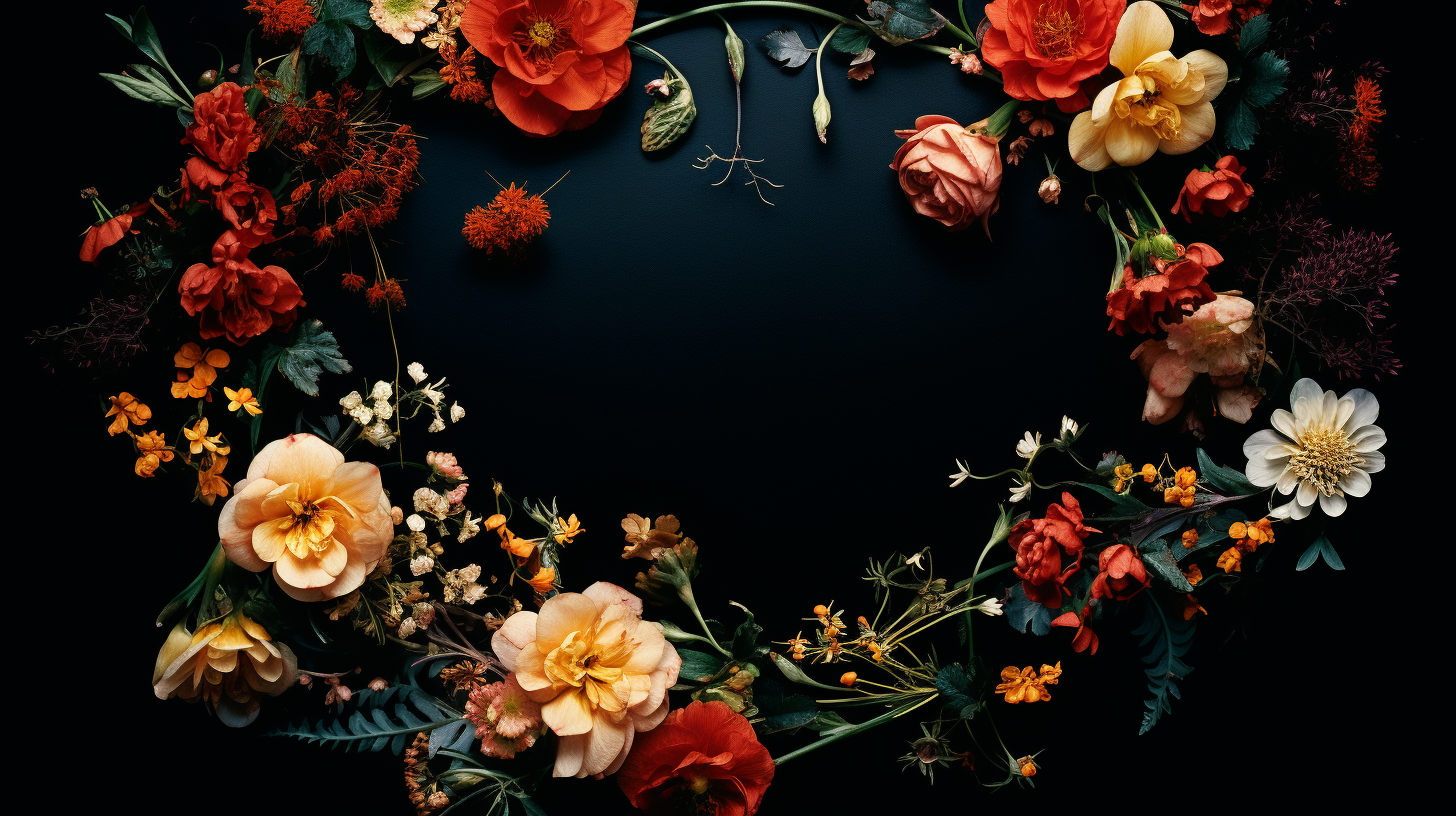 Decorative flower frame on black background