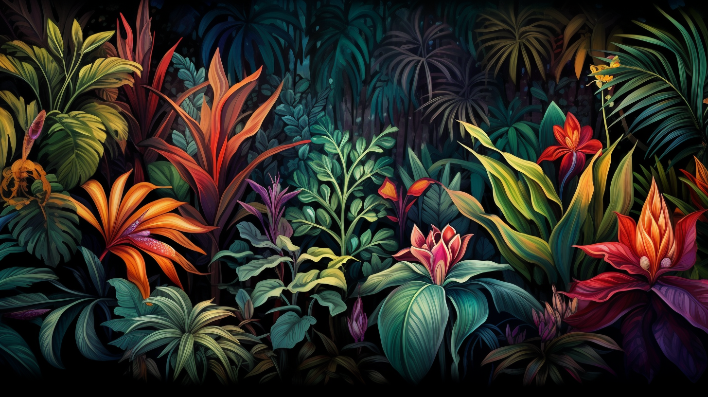 Colorful Tropical Jungle Pattern with Large Plants