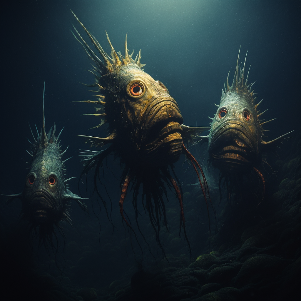 Mysterious deep sea creatures swimming in the ocean