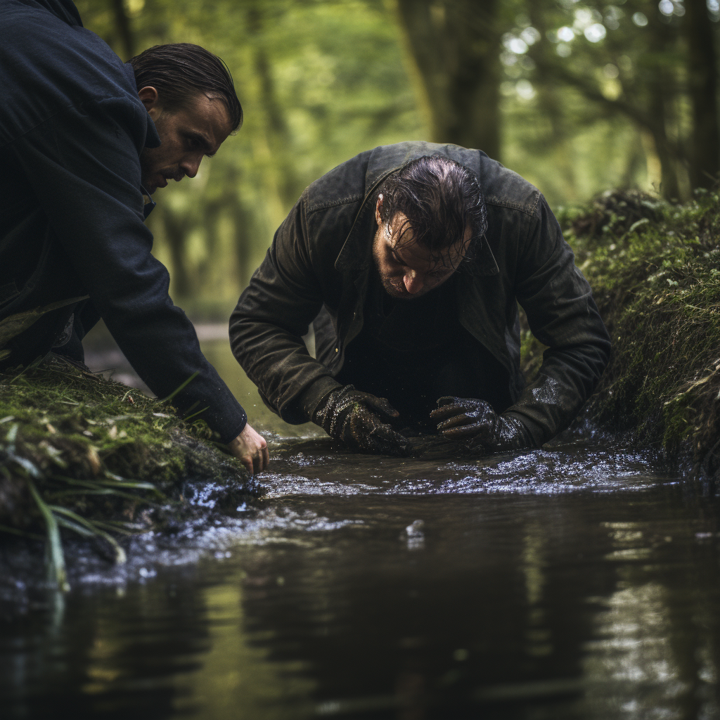 Man falling in deep slough