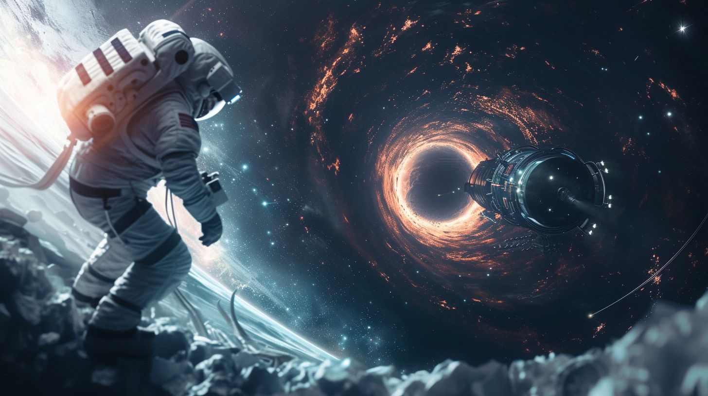 deep space exploration futuristic astronauts black hole