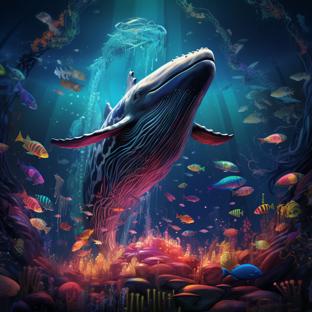 Beautiful artwork of a deep underwater whale