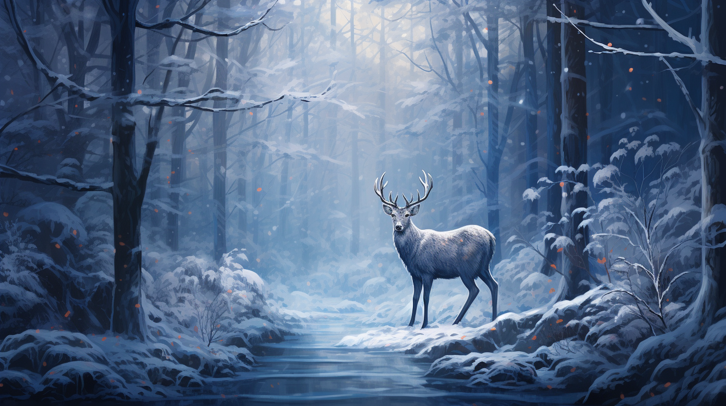 Beautiful deer in winter forest