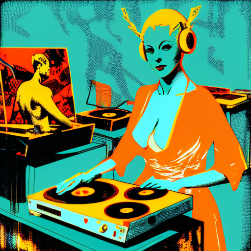 Deer Woman Putting on Records in Pop Art Abstract