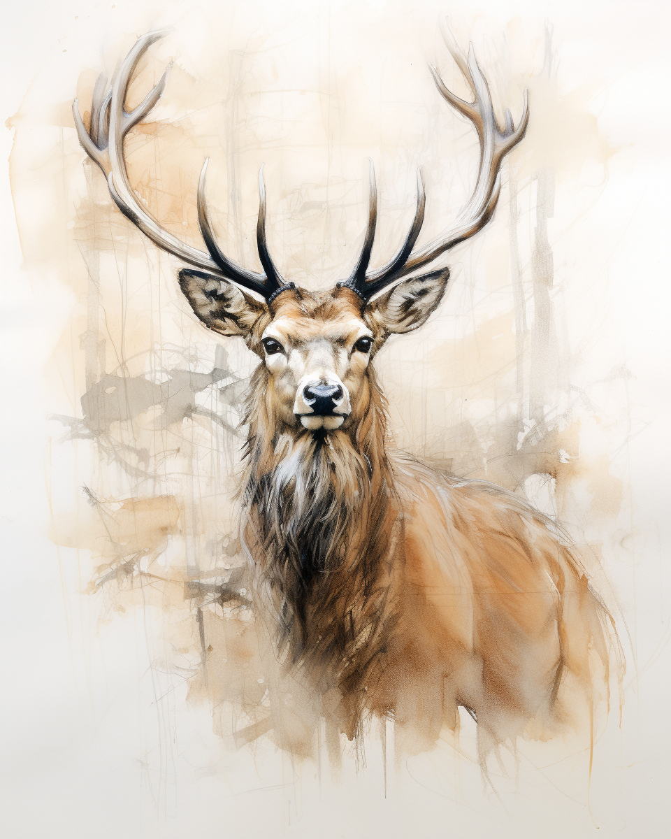 Majestic deer with large antlers sketch