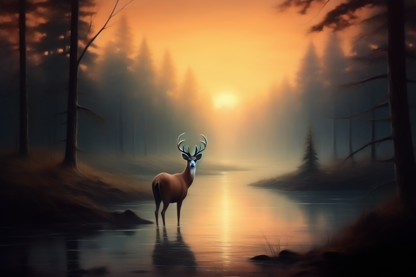 Deer drinking water at evening