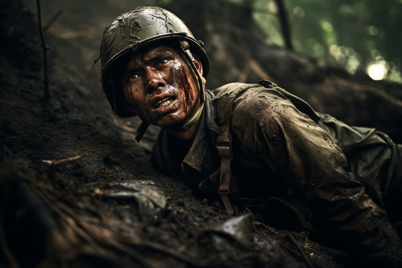 Singapore Armed Forces officer defending trench in southern Thailand