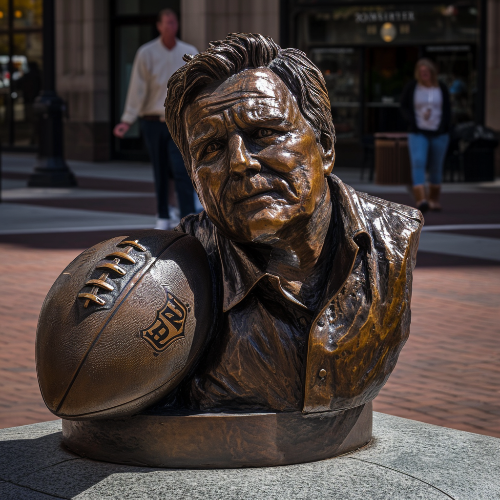 Bill Belichick bronze statue with deflated football