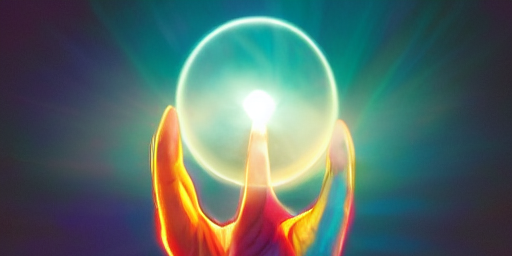 Deity holding light in hyperreality