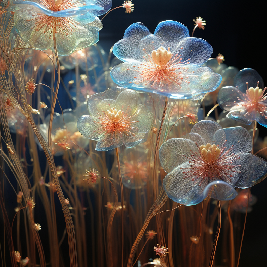 Delicate flower tree with shimmering dewdrops