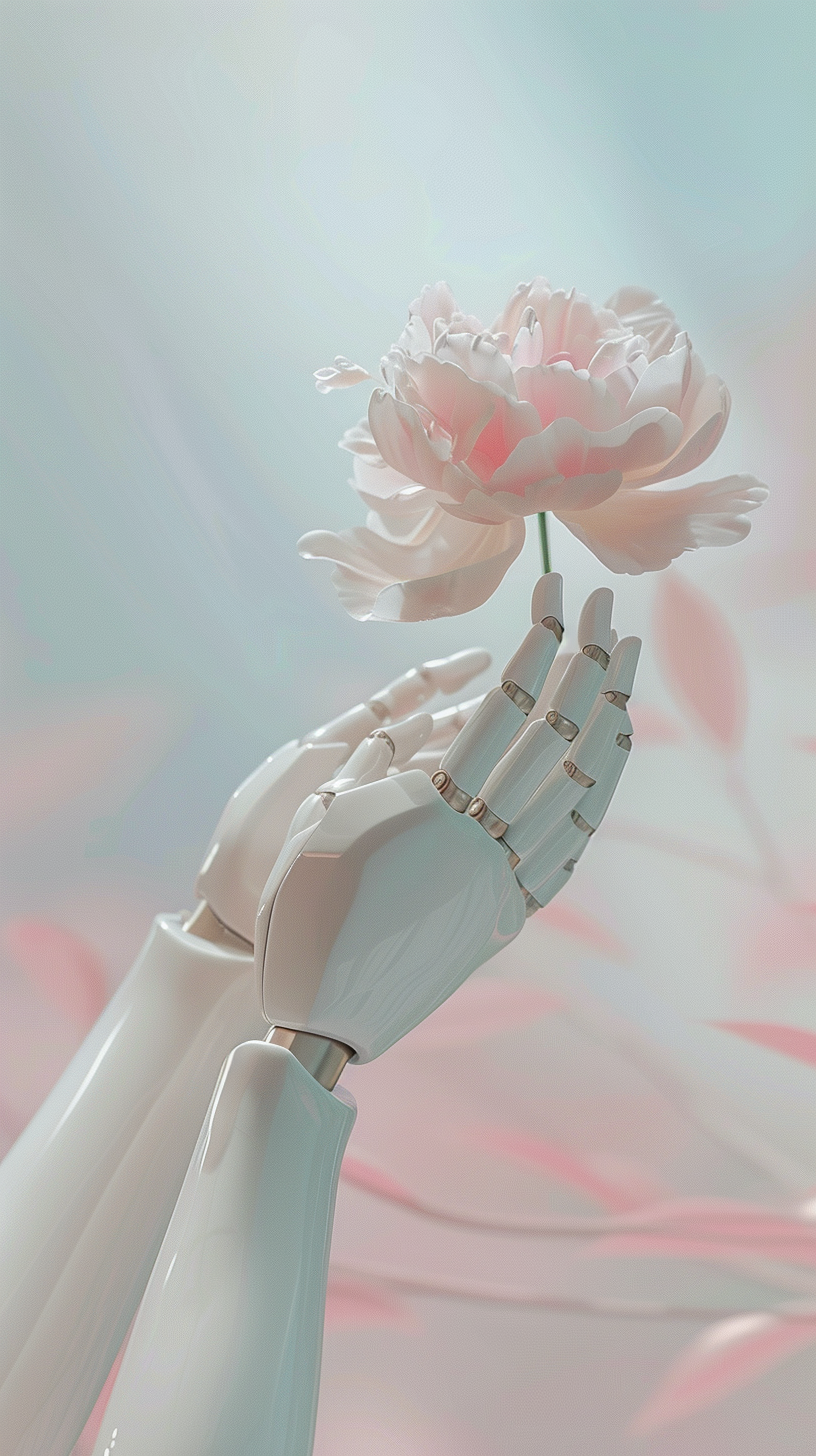 AI hand holding pink peony