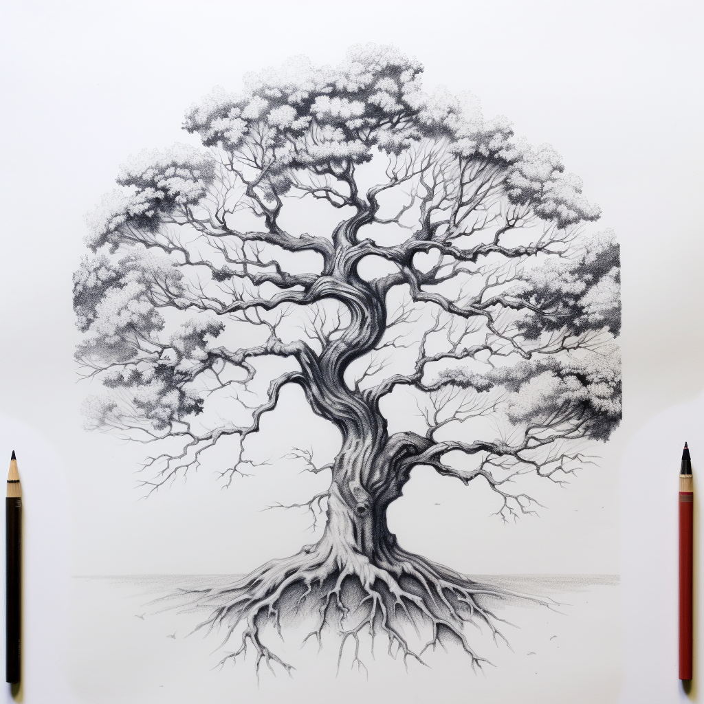 Exquisite tree drawing in pencil