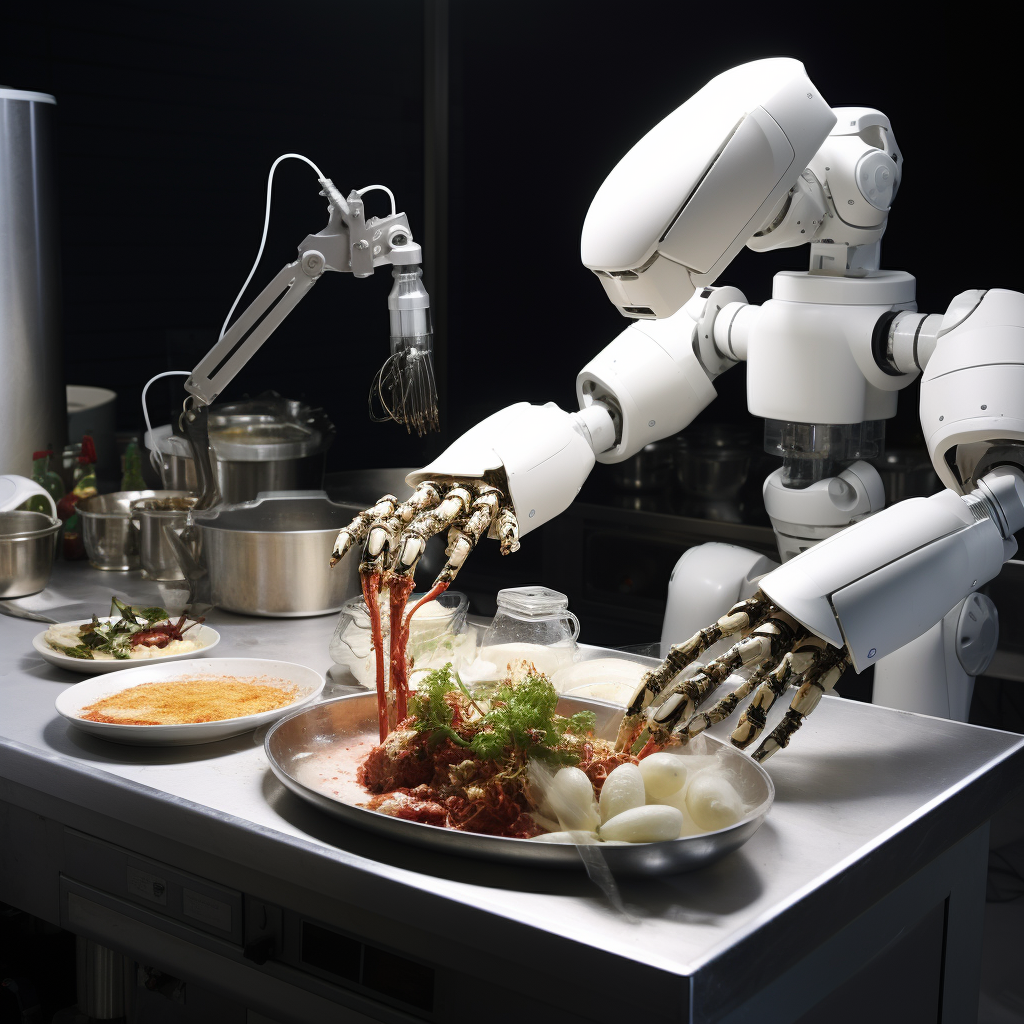 Delicate robot cooking a delicious hotpot