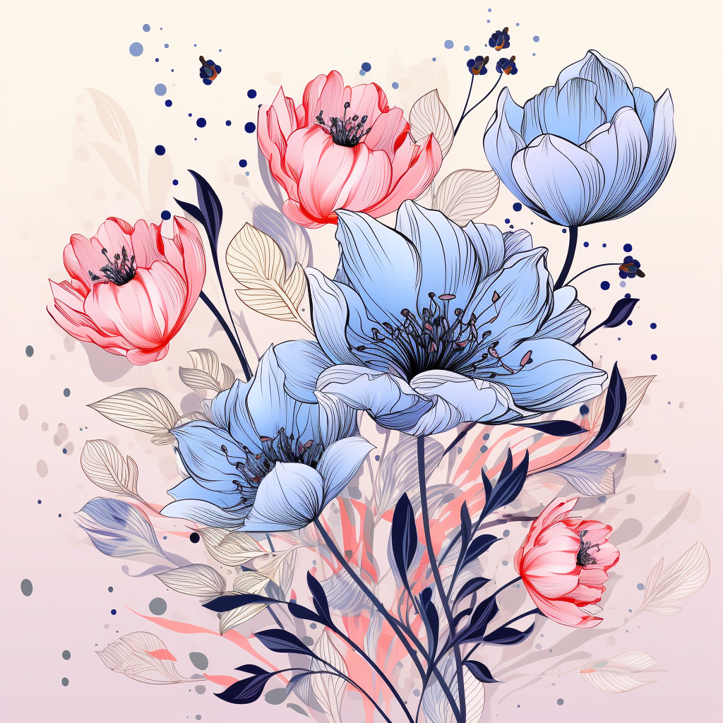 Delicate spring flowers on bright background outline