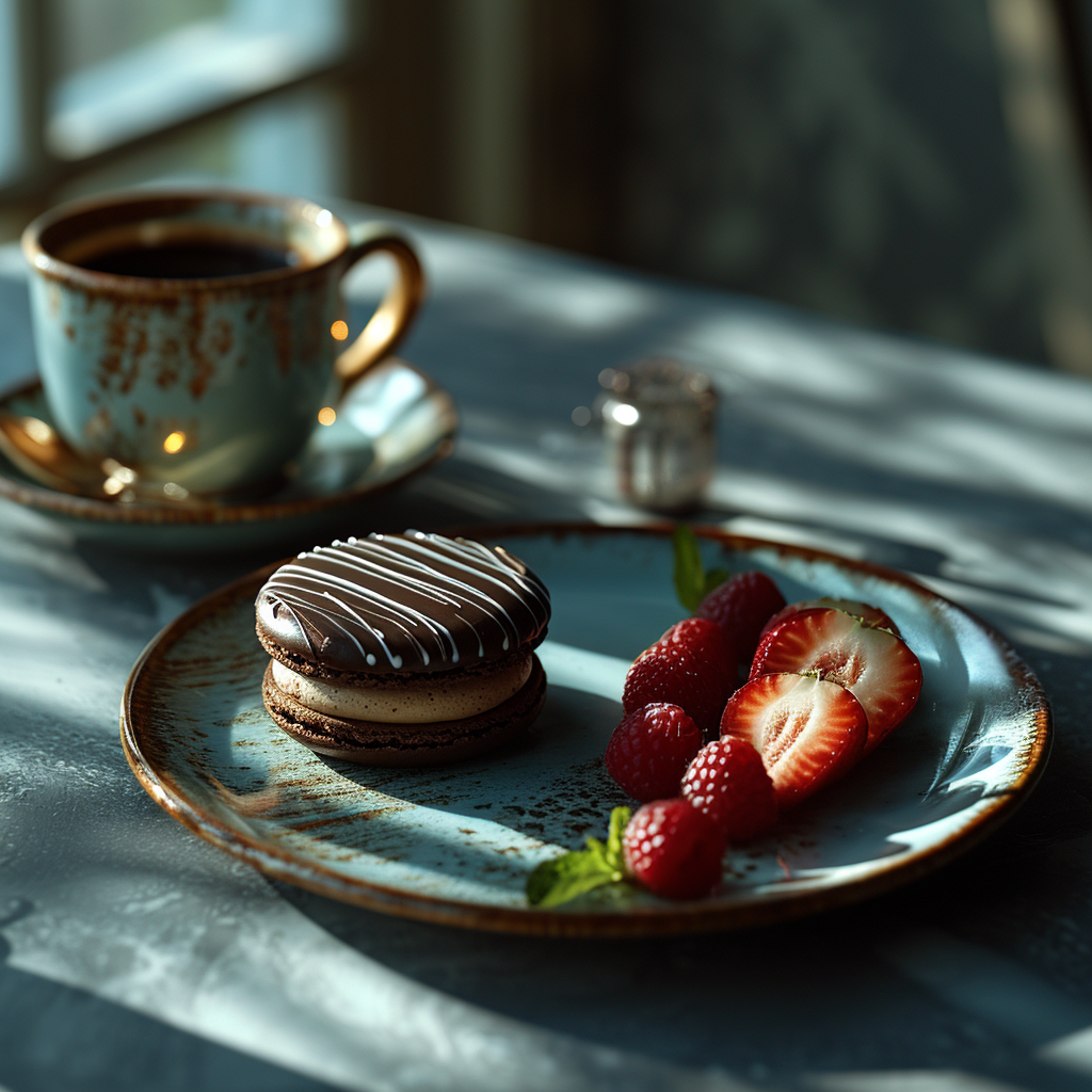 Delicate sweet dish on modern minimalistic table