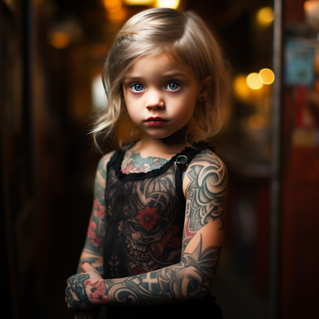 Beautiful girl with intricate tattoos looking at viewer