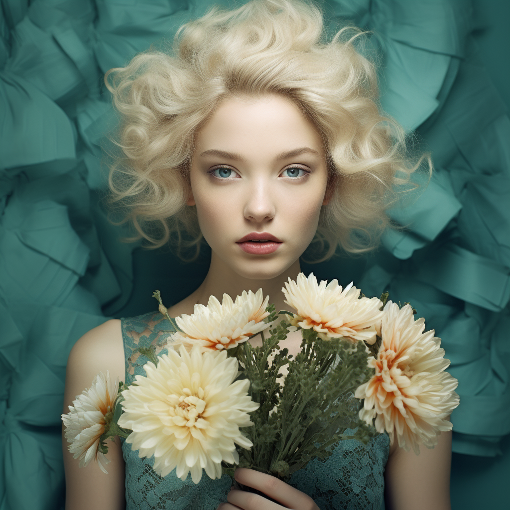 Beautiful Woman in Teal Dress with Pale Skin